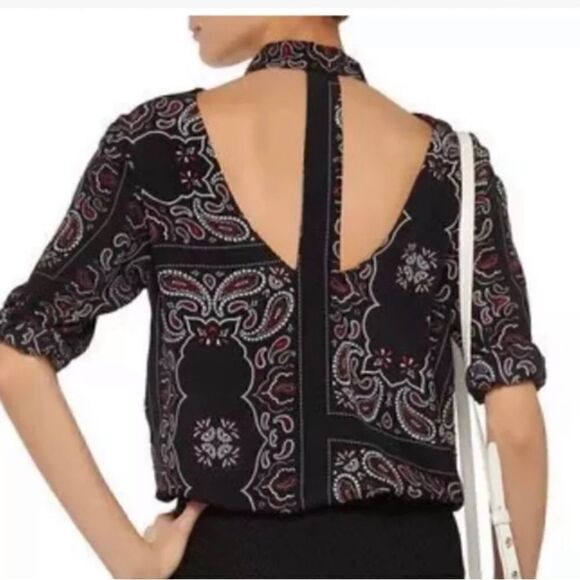 SANDRO | Cashemire Silk Print Blouse with Cut Out Back Size 1/Small EUC Q547 - Picture 2 of 9